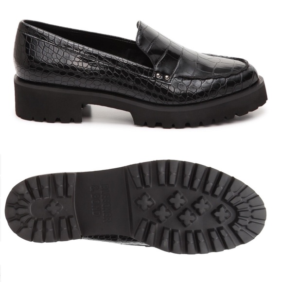 Bleeker & Bond Black Croc Embossed Wendall Platform Lug Sole Loafer Size 10 - Picture 6 of 16